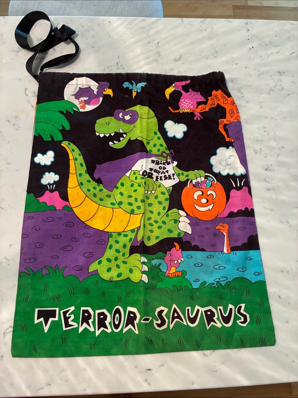 Vintage 90s Fabric Cranston Terror-Saurus Dinosaur Trick Or Treat Bag Sack